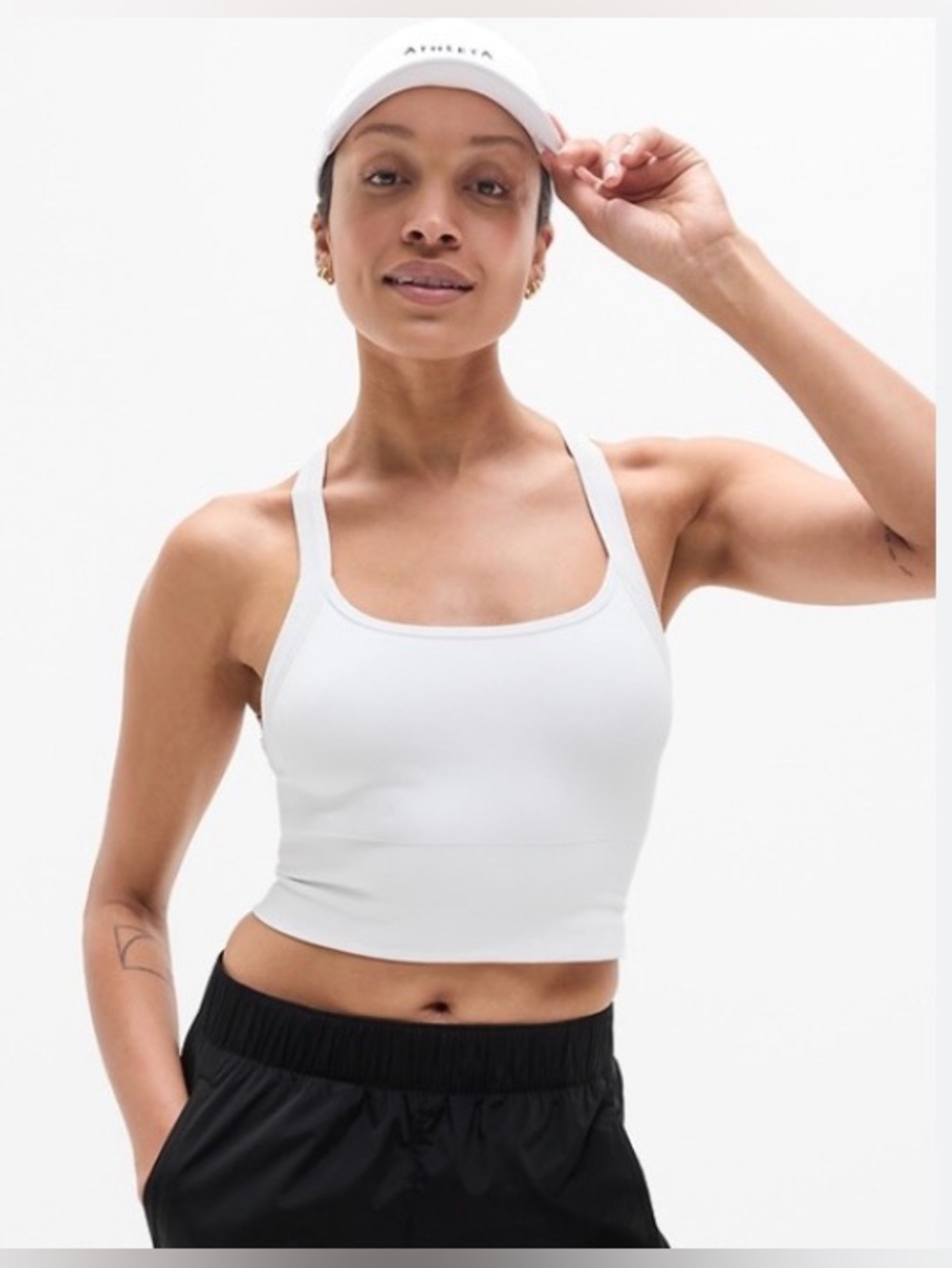 Athleta, Aurora Seamless, Crop,Rib, Strappy Tank, Beige, size small